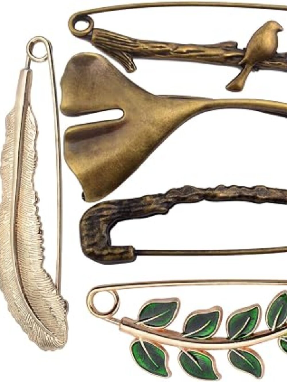 5 Large Safety Pins Vintage Look Earthy Vibe for Brooch Scarf Blanket Skirt Kilt